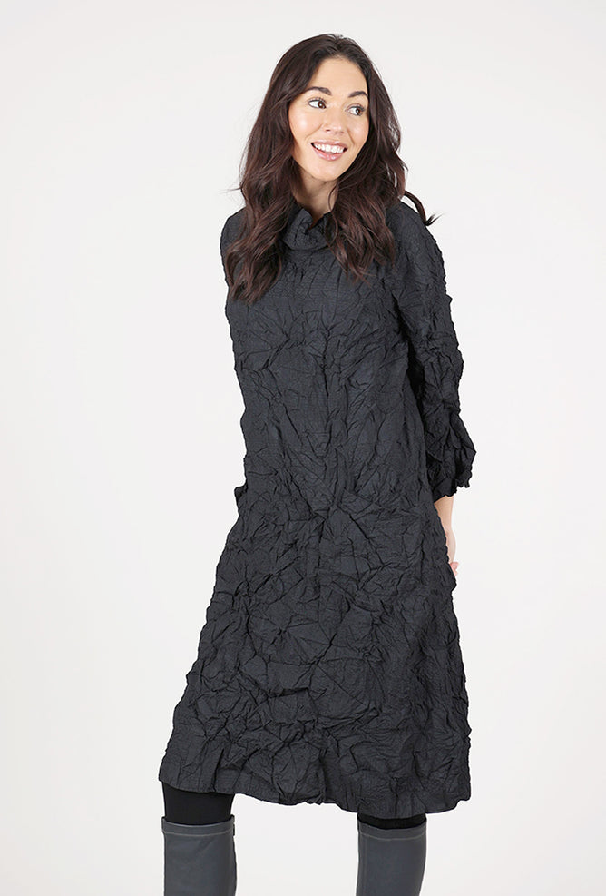Olivia Crushed Travel Easy Cowl Dress, Black