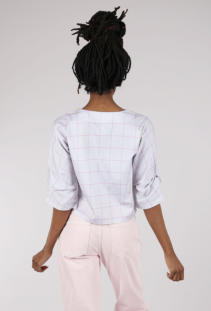 Purple Maroon Tuck Sleeve Crop Jacket, White/Purple