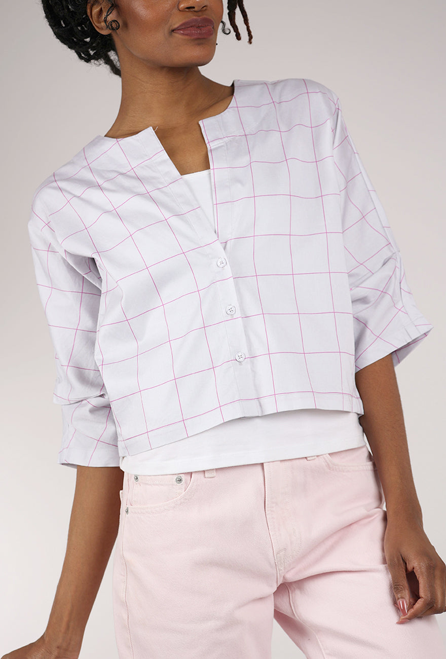 Purple Maroon Tuck Sleeve Crop Jacket, White/Purple