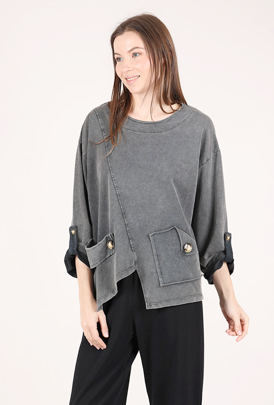 Saga Garment Dye Pocket Top, Charcoal