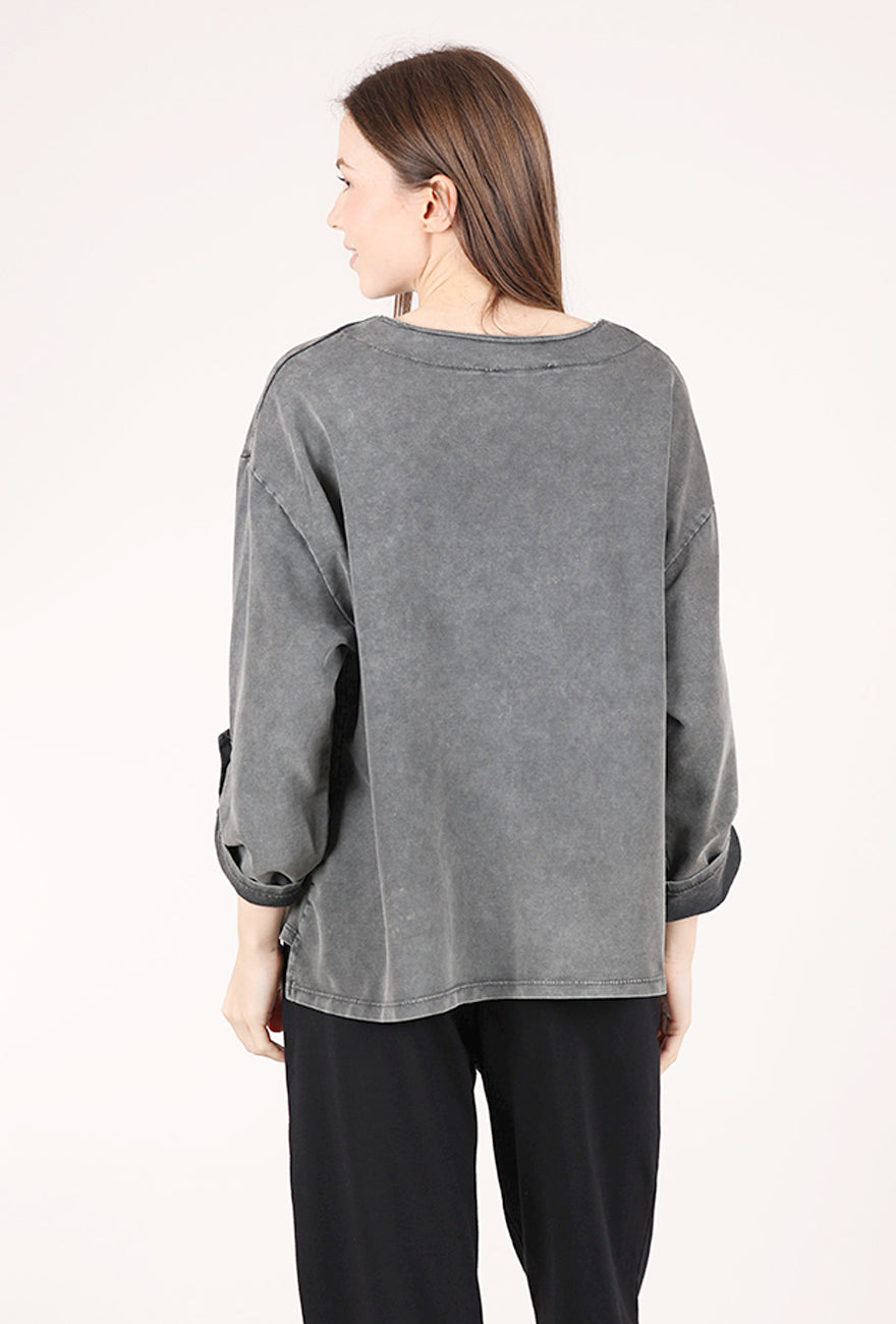 Saga Garment Dye Pocket Top, Charcoal