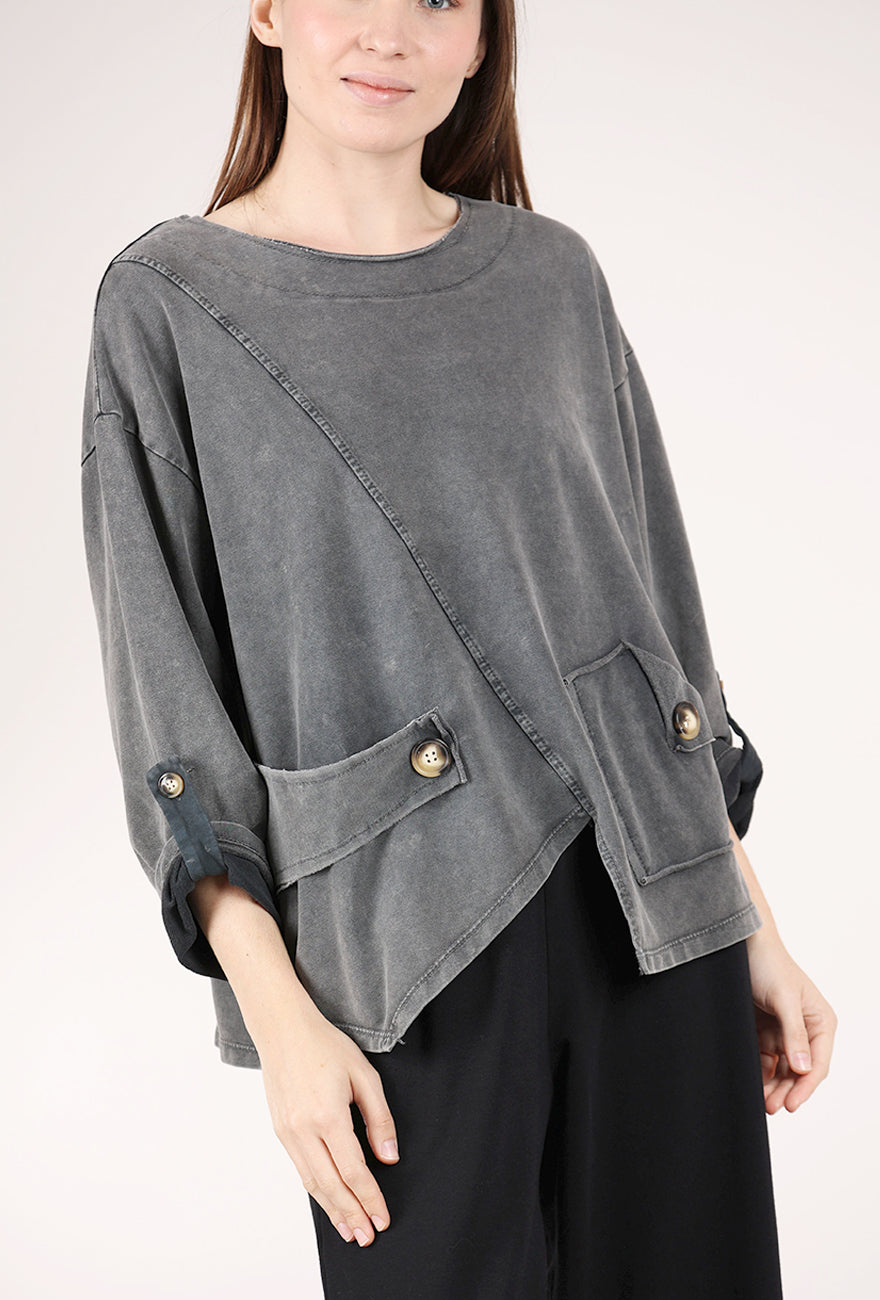 Saga Garment Dye Pocket Top, Charcoal