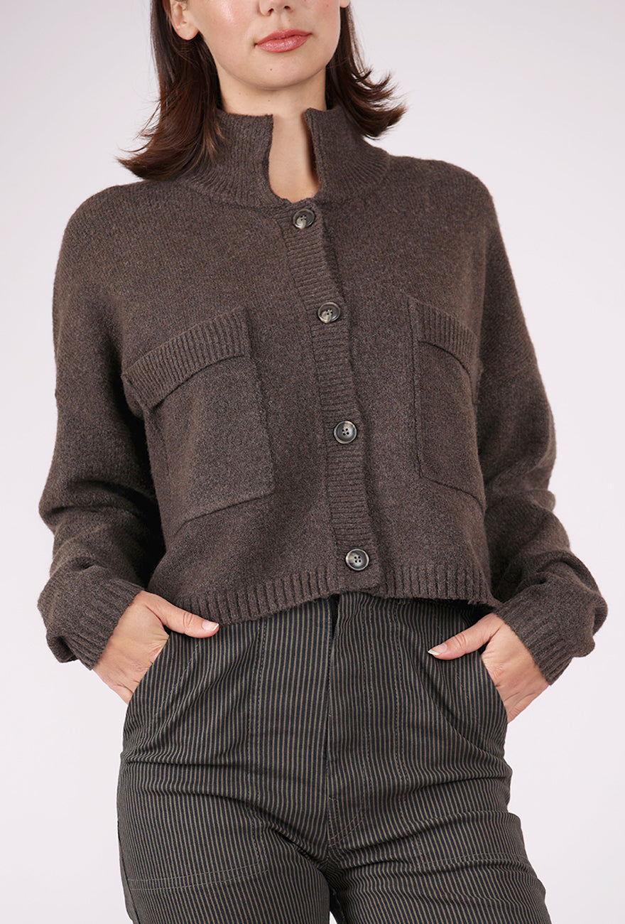 Grade & Gather High Collar Cardie, Dark Brown