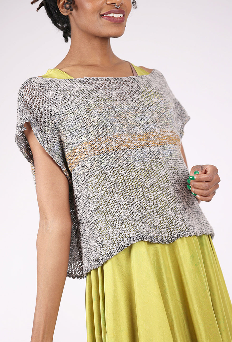 Artists & Revolutionaries Mossy Silk-Linen Hand-Knit Sweater Vest, Gray/Lichen