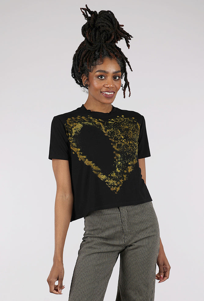 Heyne Bogut S/S Crop Heart Tee, Black/Yellow
