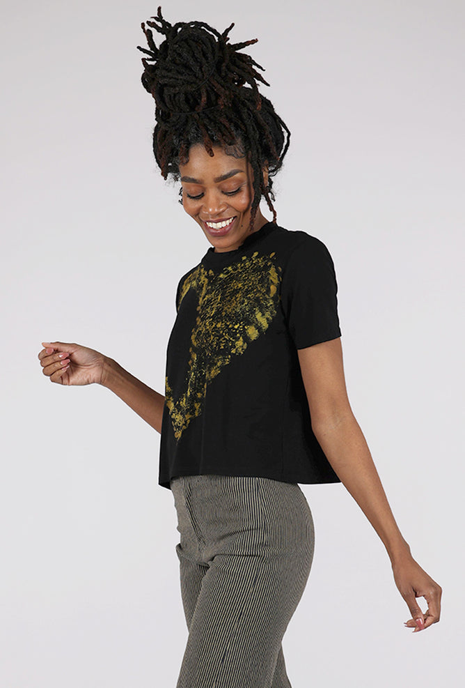 Heyne Bogut S/S Crop Heart Tee, Black/Yellow