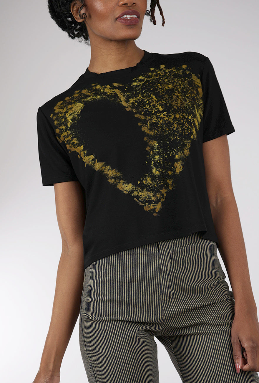 Heyne Bogut S/S Crop Heart Tee, Black/Yellow