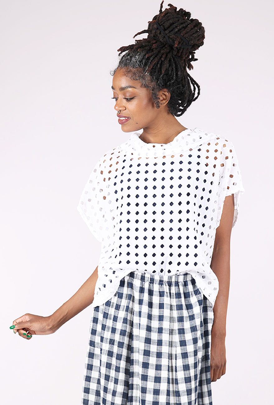 Fenini Eyelet Cowl Top, White