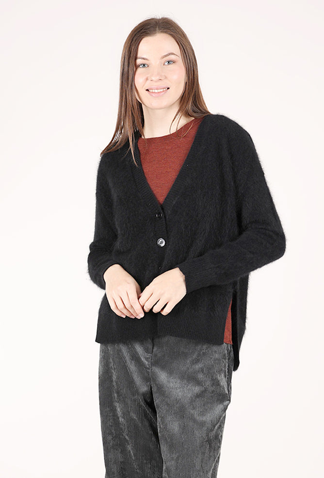 Estheme Cashmere Brushed Cashmere Grandpa Cardie, Black