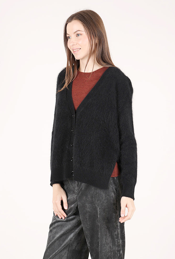 Estheme Cashmere Brushed Cashmere Grandpa Cardie, Black