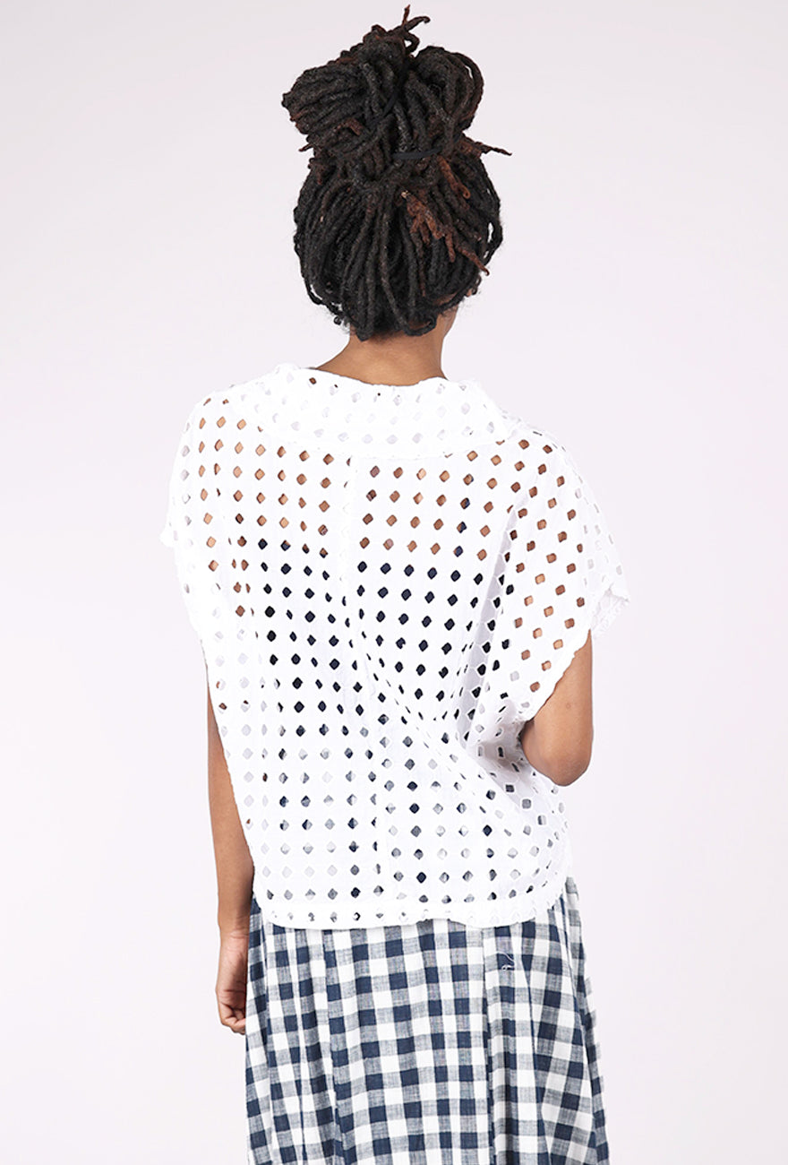 Fenini Eyelet Cowl Top, White