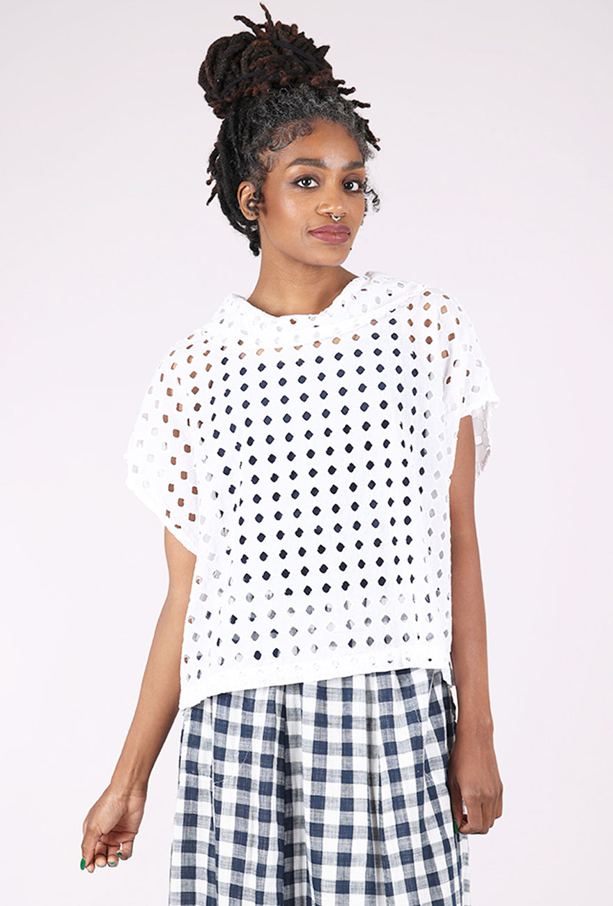 Fenini Eyelet Cowl Top, White