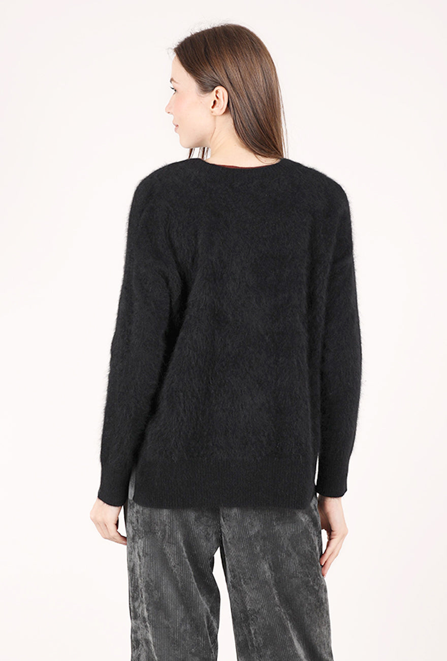 Estheme Cashmere Brushed Cashmere Grandpa Cardie, Black