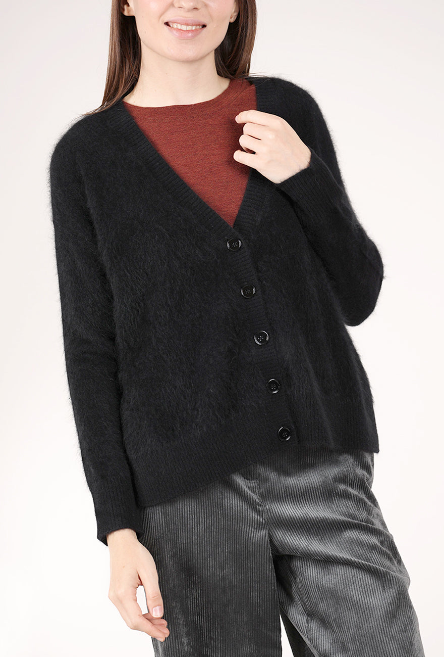 Estheme Cashmere Brushed Cashmere Grandpa Cardie, Black