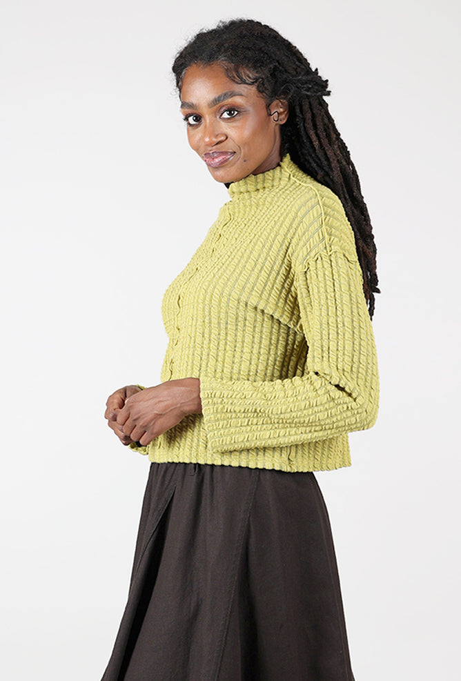 Cut Loose Texture Stripe Funnel Pullover, Pea