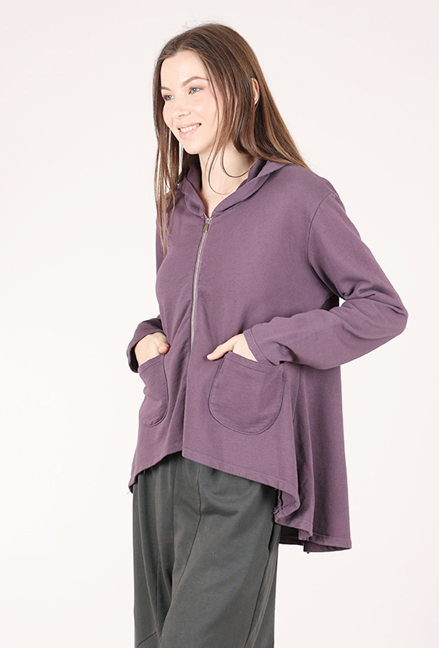 Saga High-Low Double Zip Hoodie, Amethyst