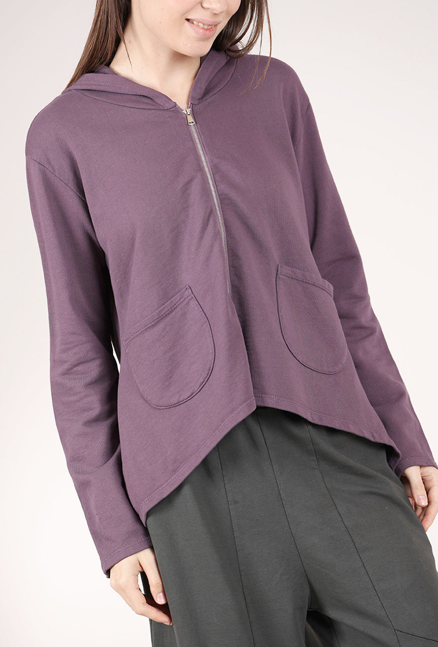 Saga High-Low Double Zip Hoodie, Amethyst