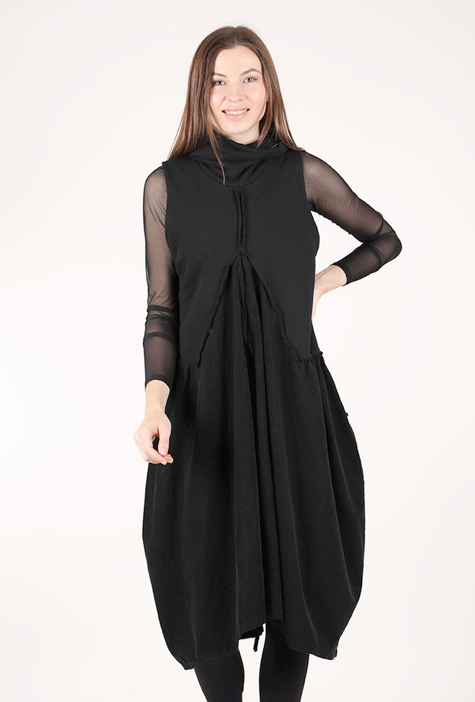Saga Cotton/Cord Ruched Front Dress, Black