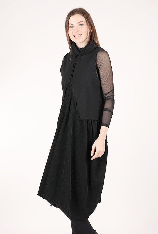 Saga Cotton/Cord Ruched Front Dress, Black