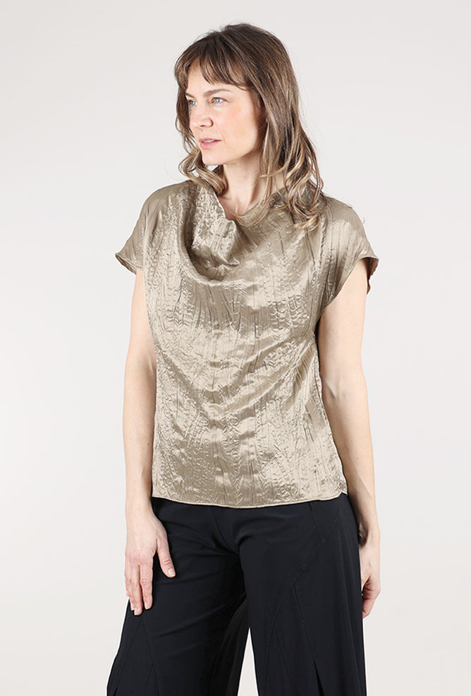 Grade & Gather Crinkle Sateen Drape Neck Top, Fawn