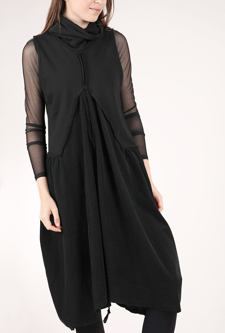 Saga Cotton/Cord Ruched Front Dress, Black