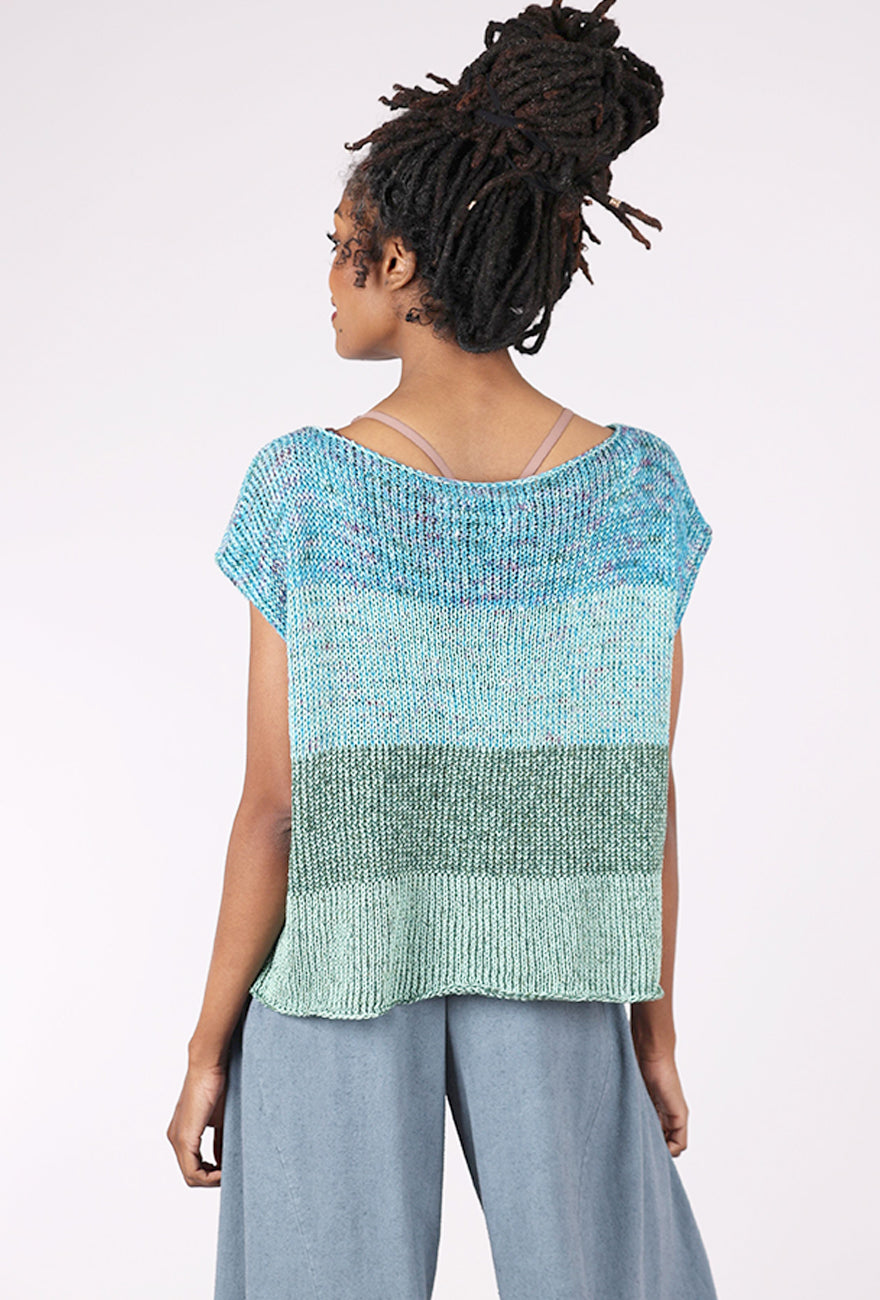 Artists & Revolutionaries Mossy Silk-Linen Hand-Knit Sweater Vest, Aqua Mix