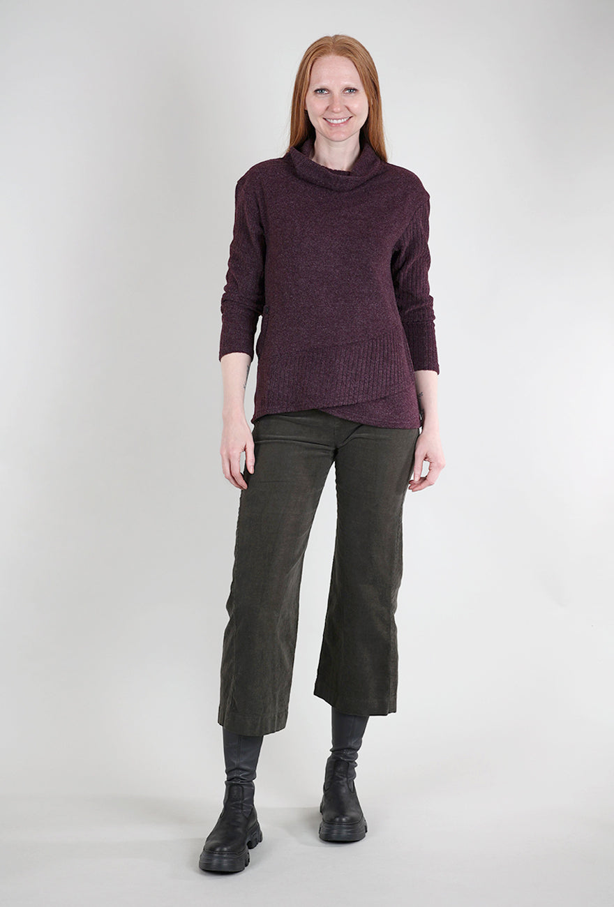 Trisha Tyler Crossover Hem Brushed Top, Plum