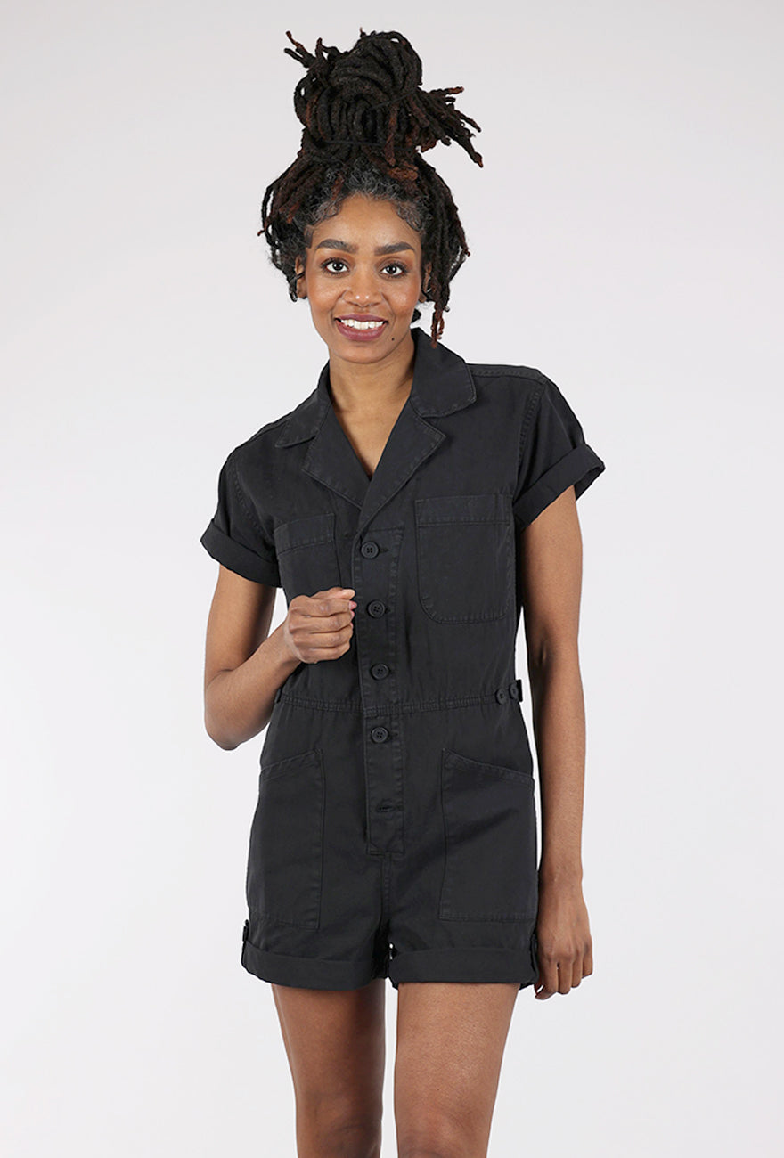 Pistola Parker Short-Sleeve Romper, Black