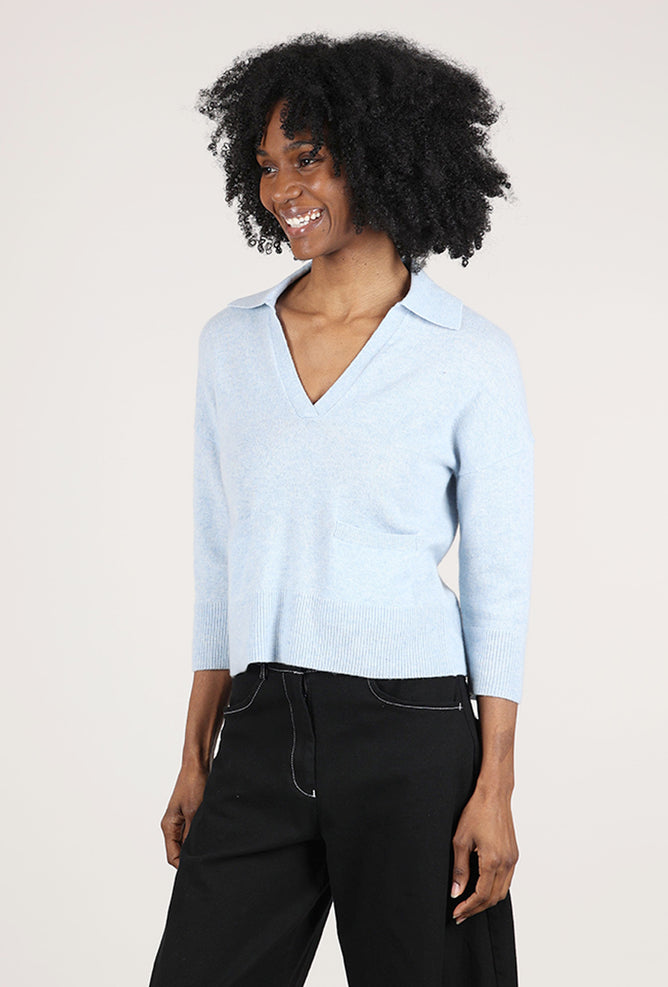 Kinross Cashmere Cashmere Split Neck Polo, Skyway