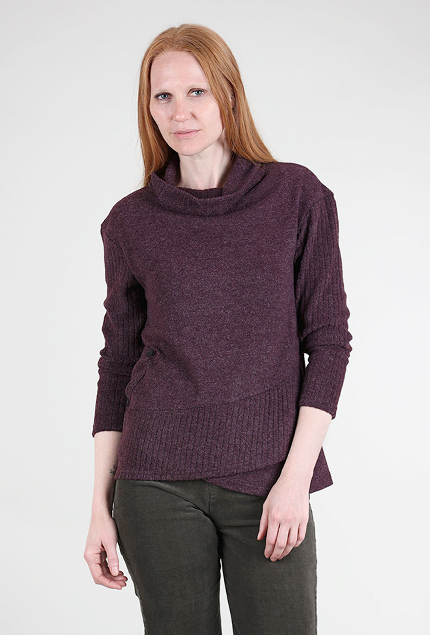 Trisha Tyler Crossover Hem Brushed Top, Plum