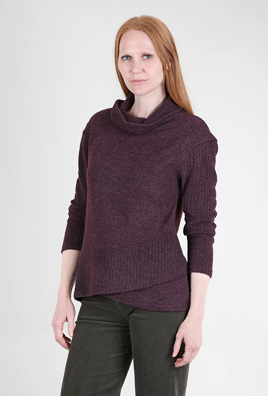 Trisha Tyler Crossover Hem Brushed Top, Plum