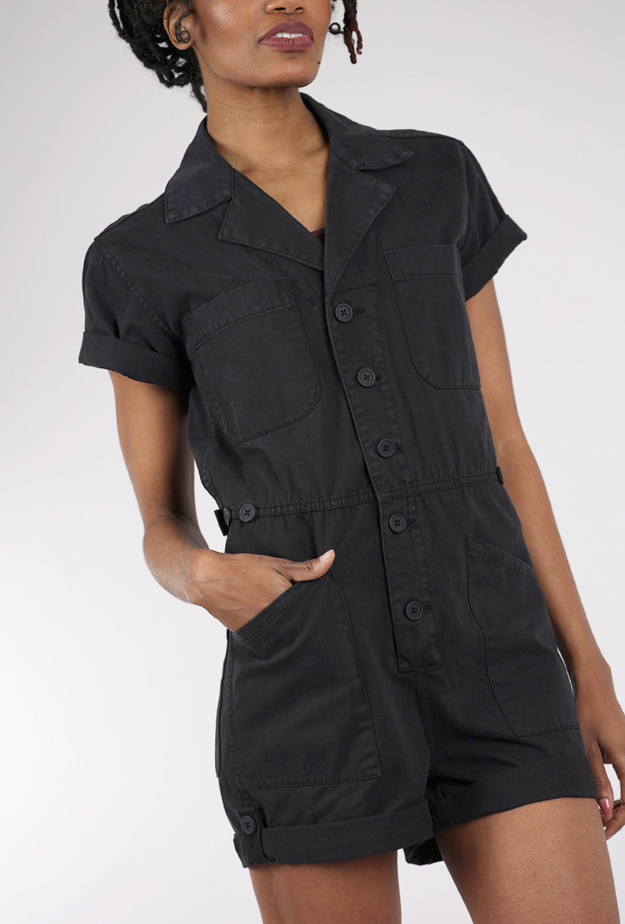 Pistola Parker Short-Sleeve Romper, Black