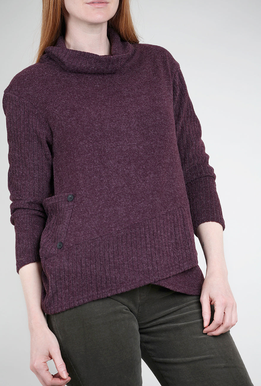 Trisha Tyler Crossover Hem Brushed Top, Plum