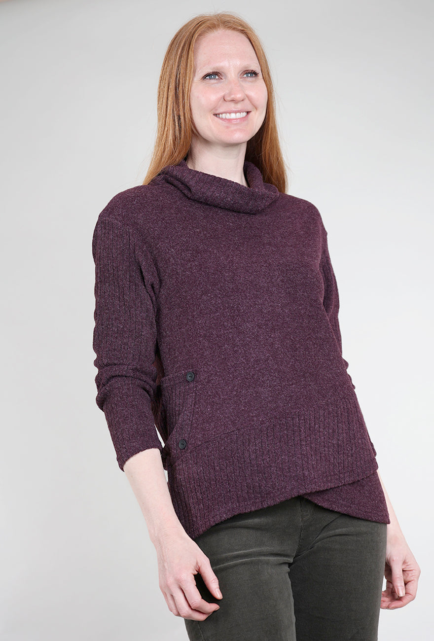Trisha Tyler Crossover Hem Brushed Top, Plum