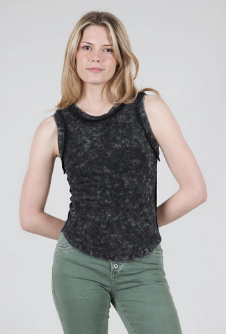 Mystree Exposed Seam Ribbed Tank, Washed Black 