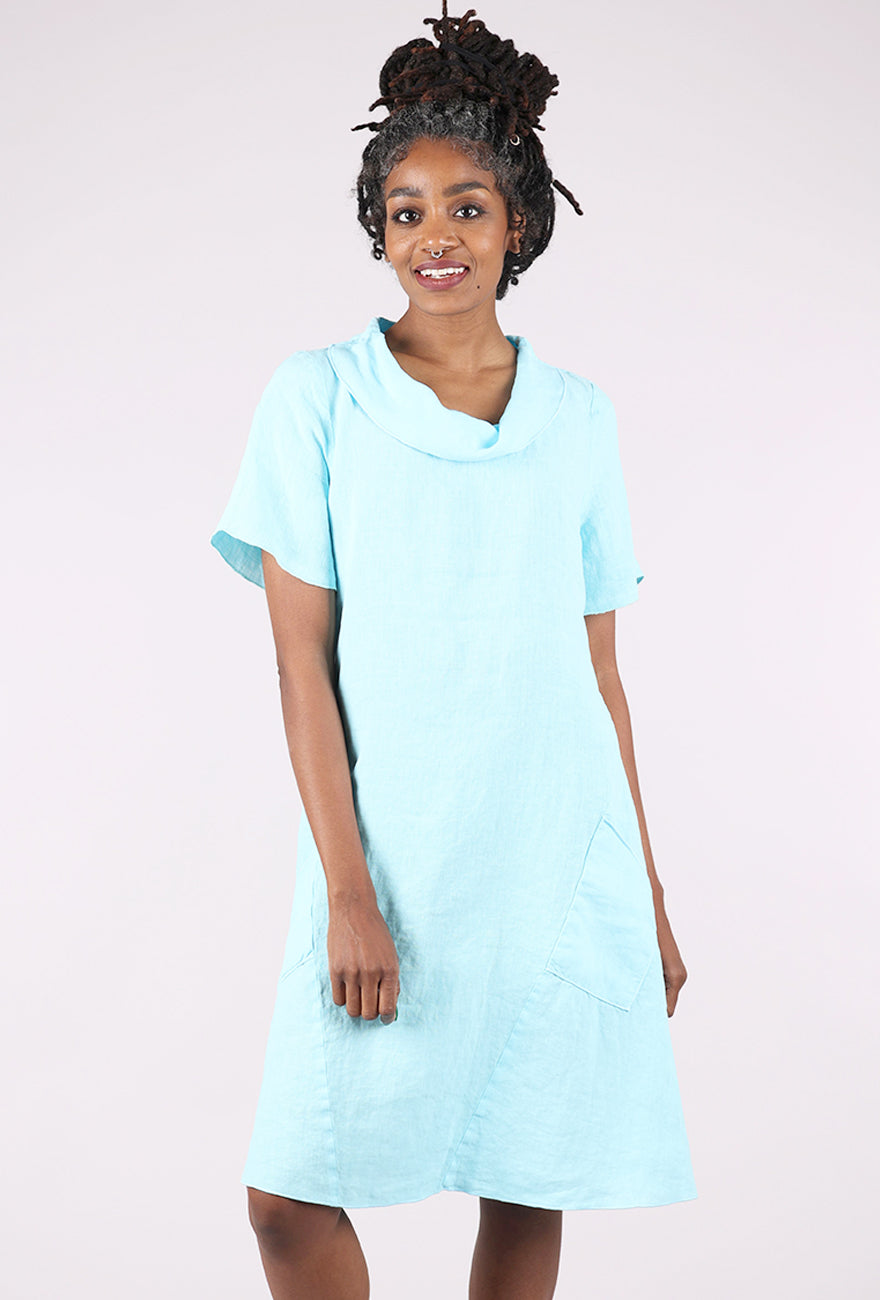 Fenini Linen Roll Neck Dress, Celeste