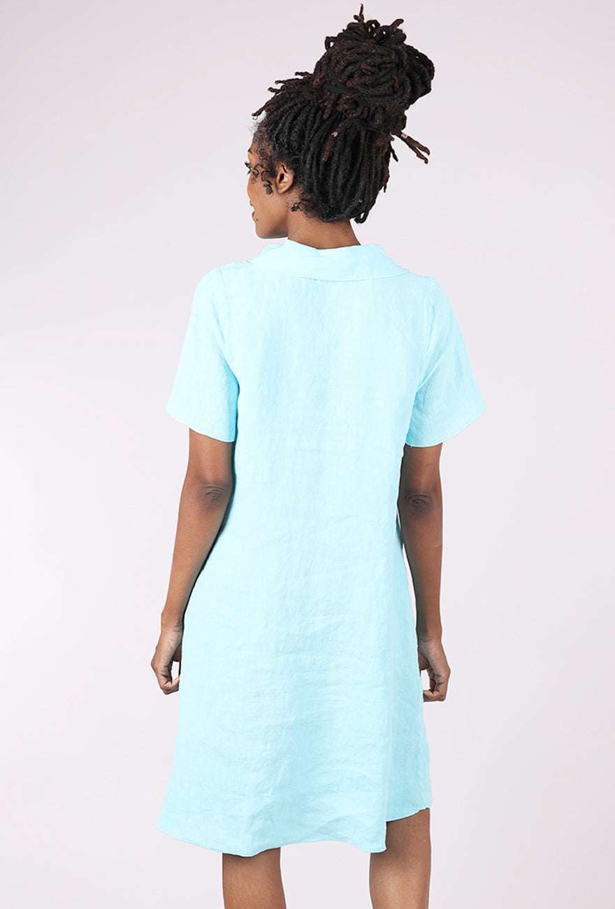 Fenini Linen Roll Neck Dress, Celeste