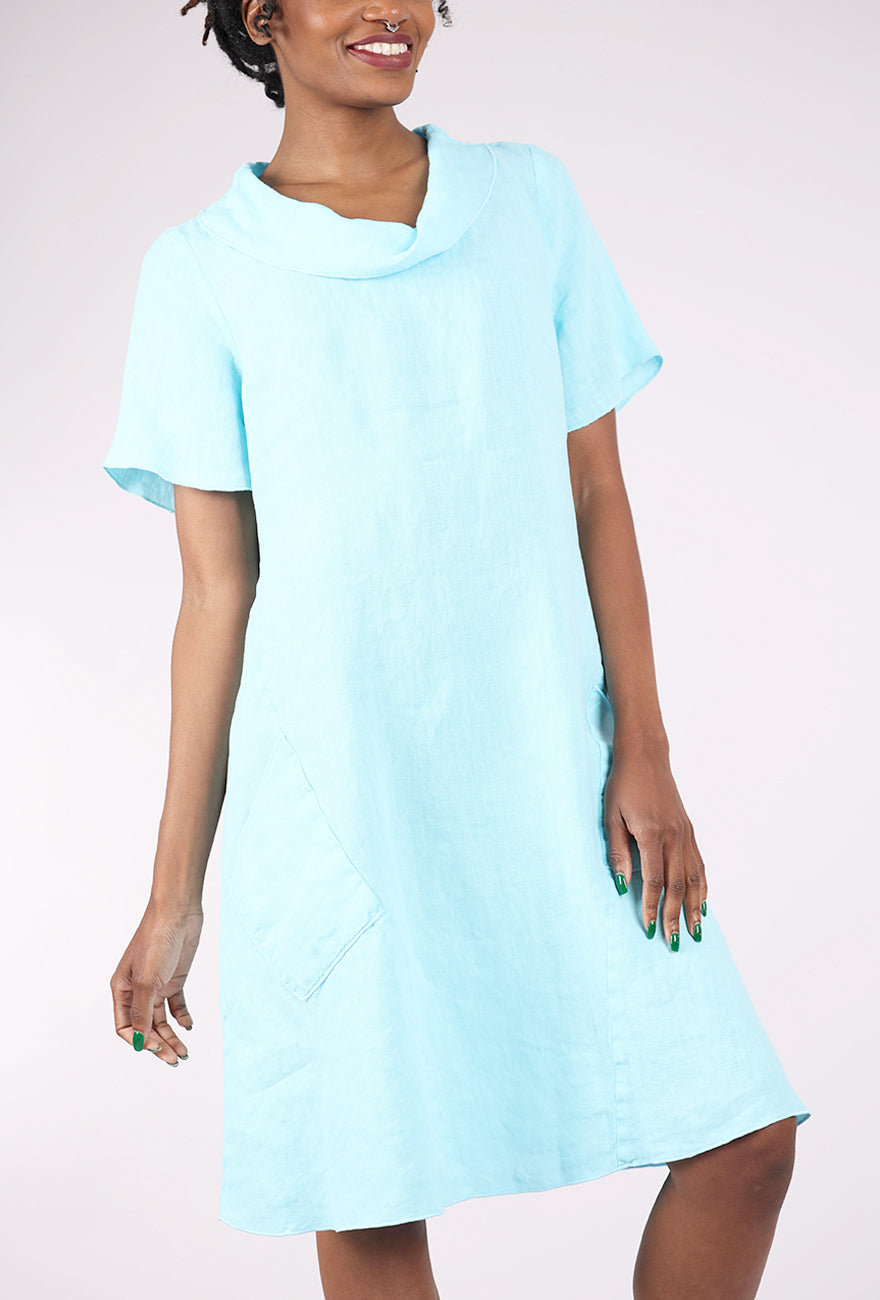 Fenini Linen Roll Neck Dress, Celeste