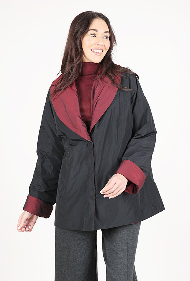 Olivia Two-Tone Taffeta Metropolitan Topper, Chili/Black