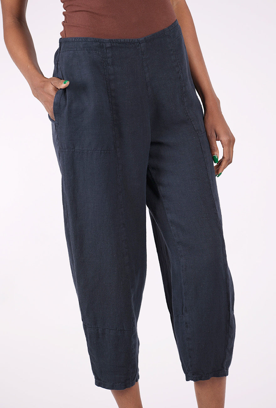 Fenini Linen Lantern Crop Pant, Ink