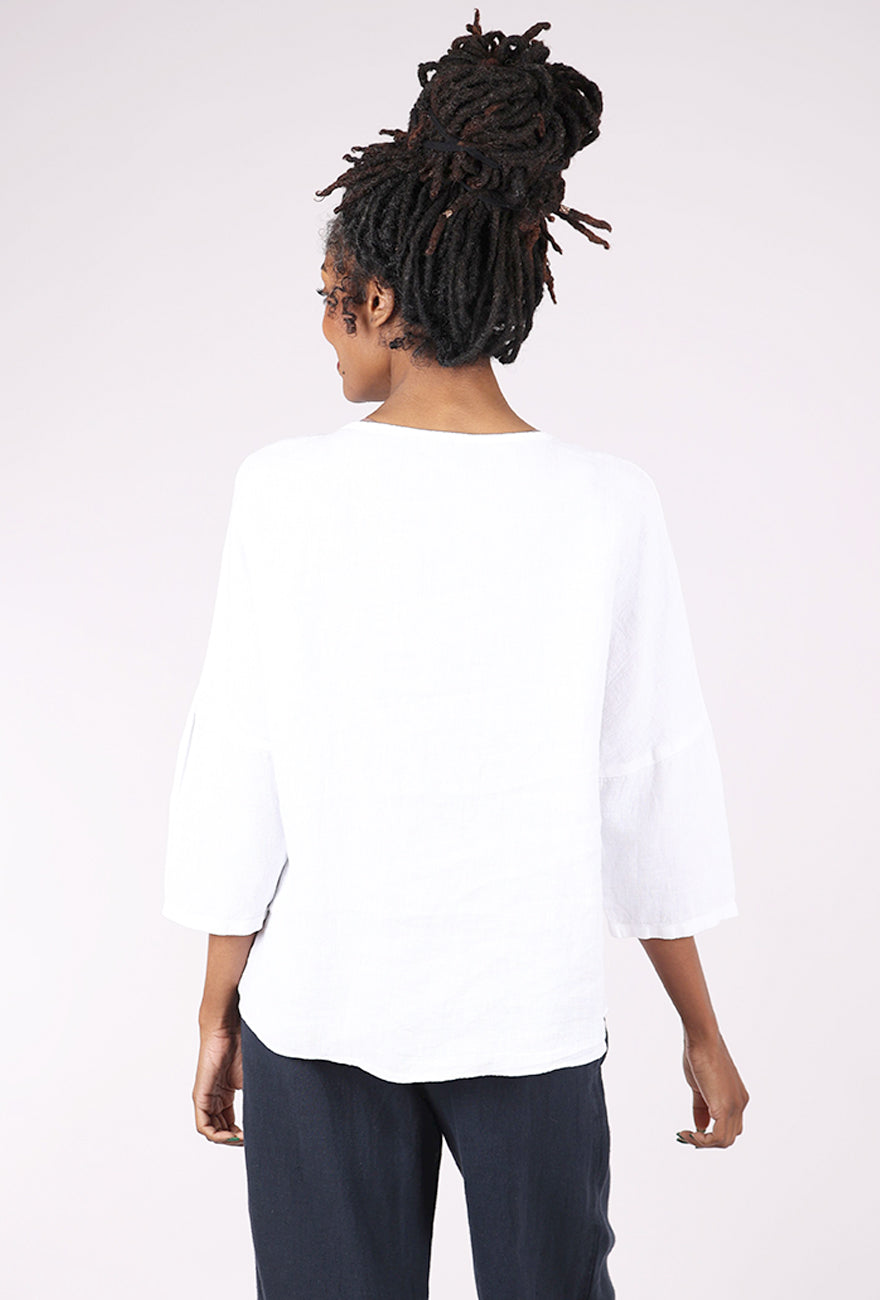 Fenini Linen Boxy Pleat Top, White