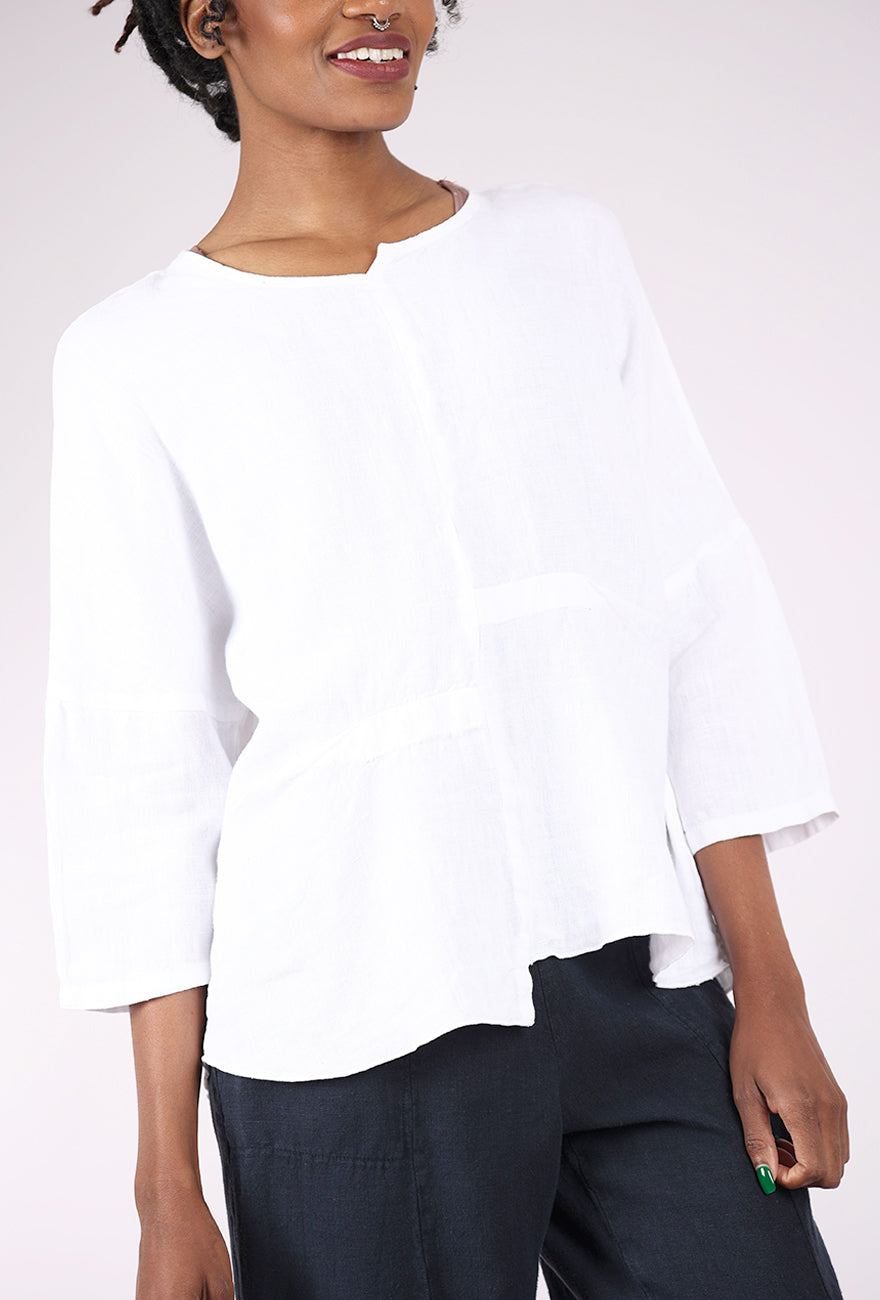 Fenini Linen Boxy Pleat Top, White