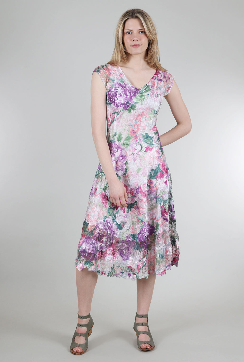 Komarov Cap Sleeve V Dress, Pink Pastel Dream