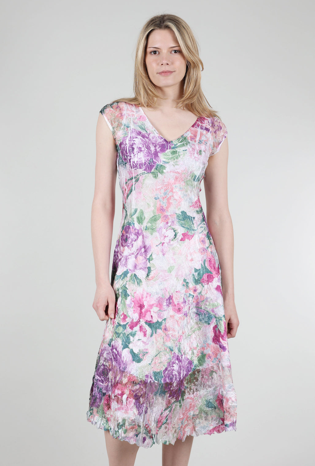 Komarov Cap Sleeve V Dress, Pink Pastel Dream