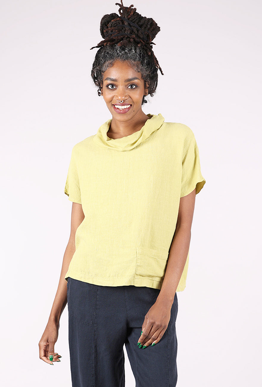 Fenini Mesh Collar Linen Top, Pistachio