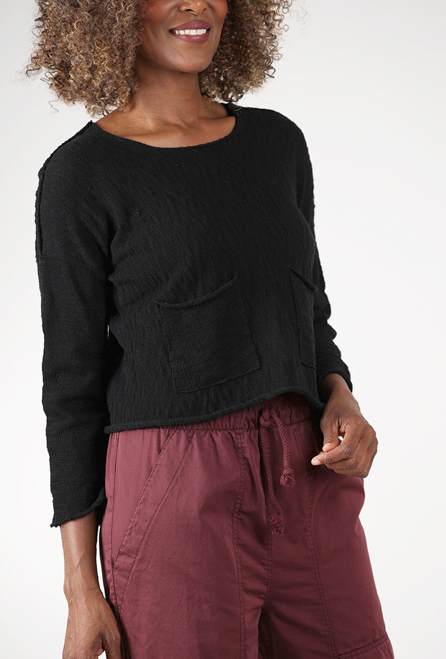 Paper Temples Longer Sleeve Reverse Sweater, Black