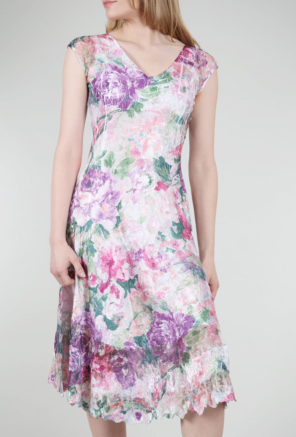 Komarov Cap Sleeve V Dress, Pink Pastel Dream