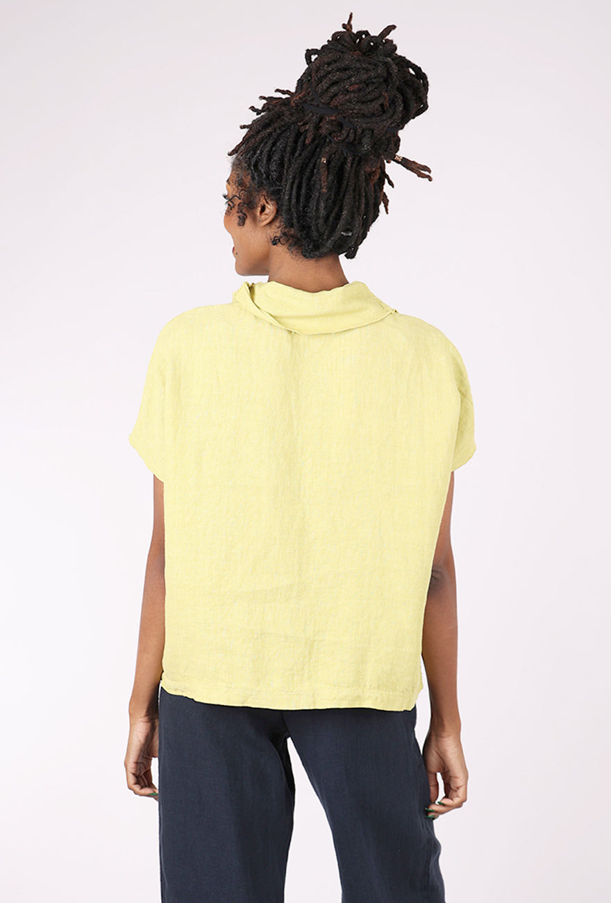 Fenini Mesh Collar Linen Top, Pistachio