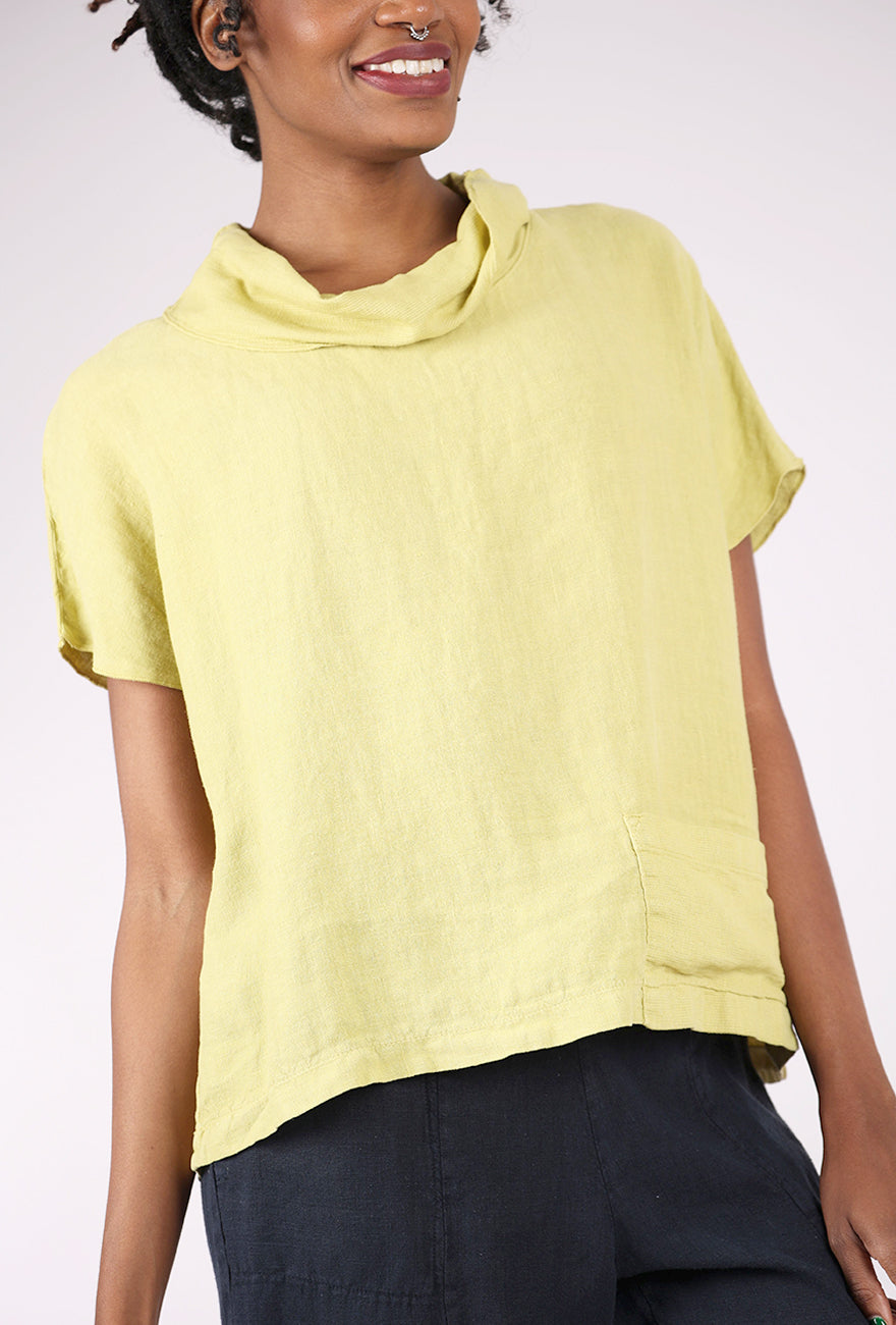 Fenini Mesh Collar Linen Top, Pistachio
