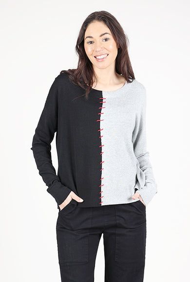 Planet Half-Whipped Sweater, Black/Heather Gray
